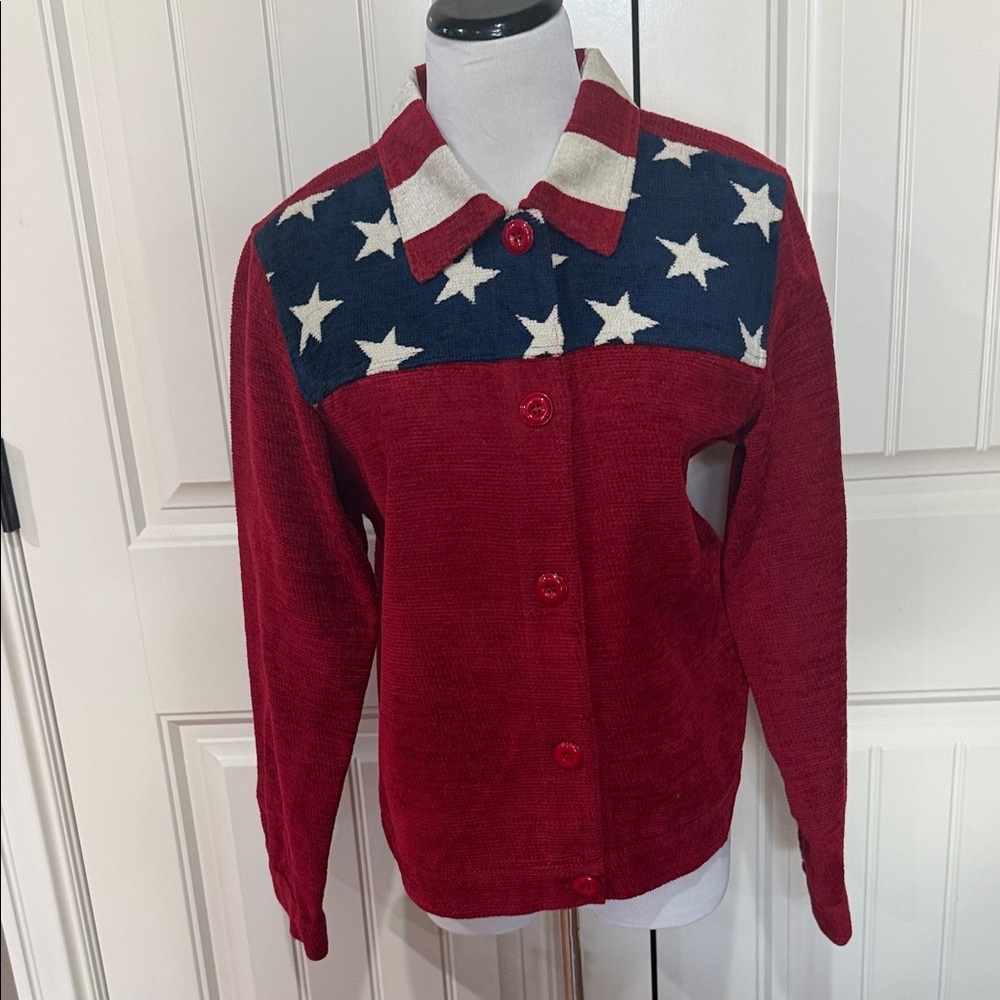 Coldwater Creek Red Jacket with Blue Star Yoke Size Large